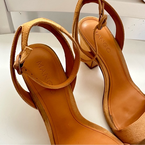 Mango Ankle Strap Faux Suede Heeled Sandals in Peach Orange - Picture 6 of 10